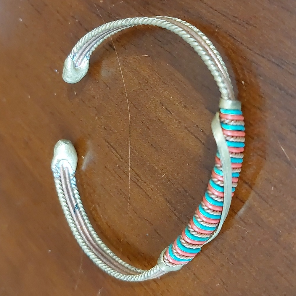 Artisanal Vintage Mixed Metal Copper Brass Wire Work Cuff Bracelet